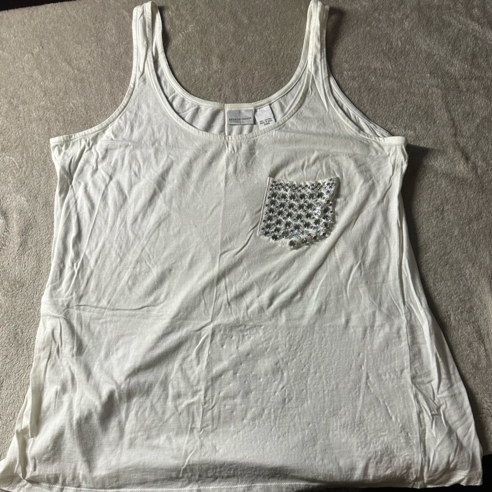 Newport News White Tank Top with Embellished Pocket